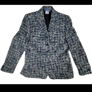 Austin Reed Vintage Womens Tweed Wool Blazer Size Petite Small Blue Classic City